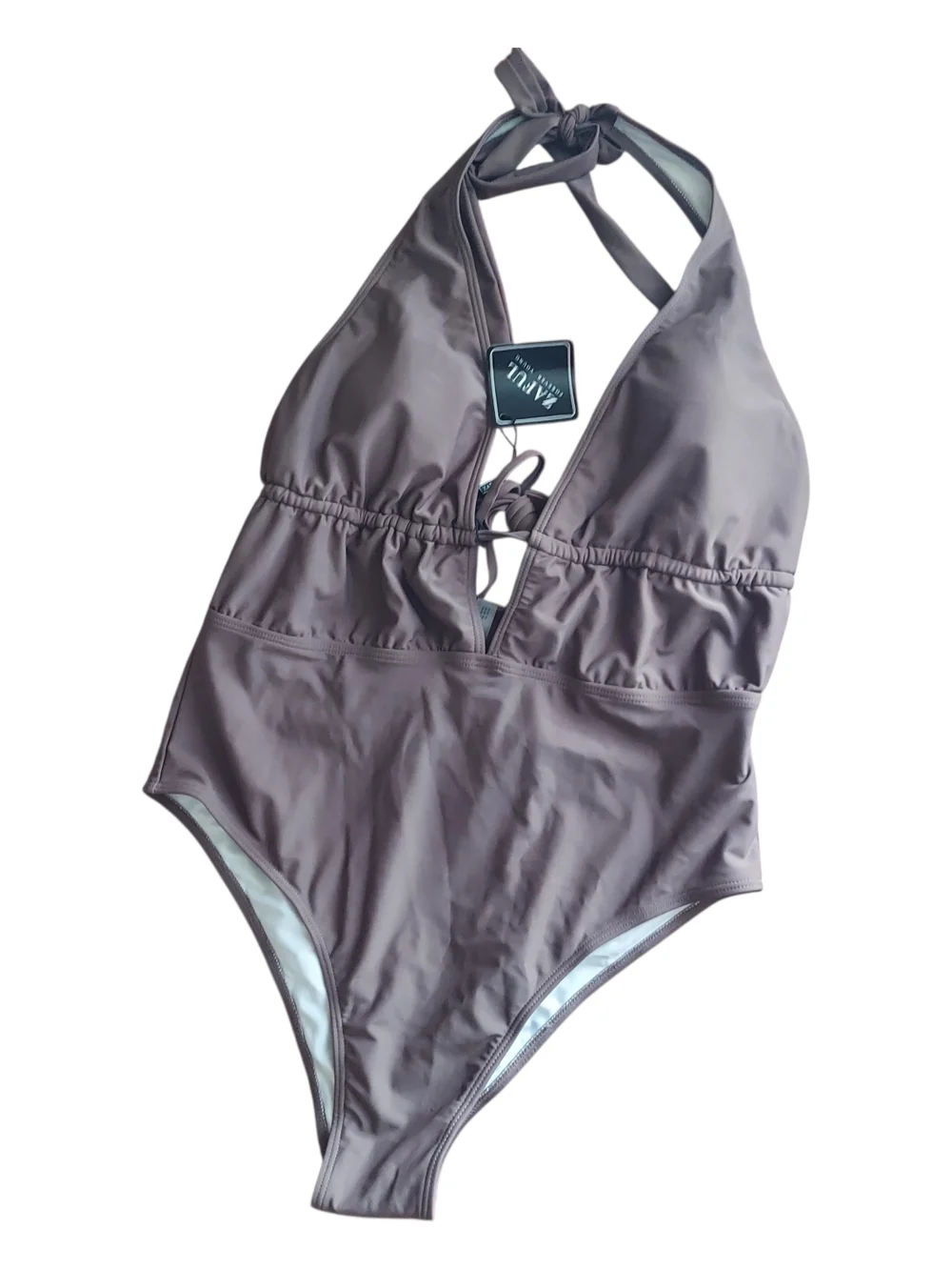 Zaful Mauve Halter Tie One-Piece Swimsuit